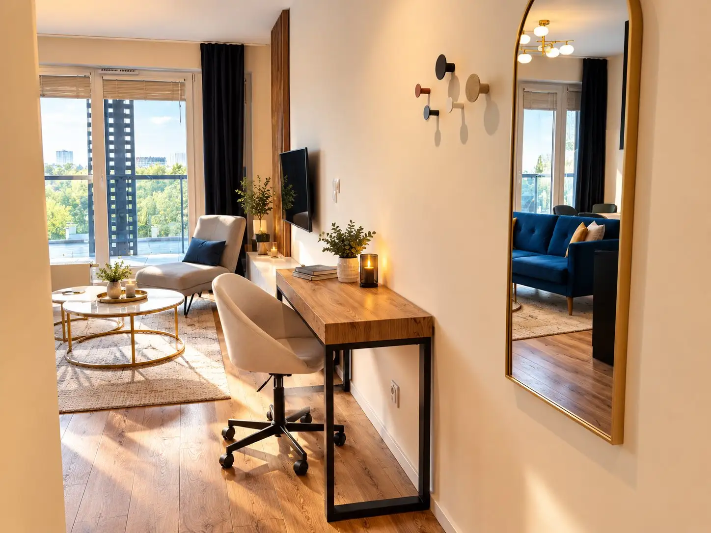 Skyline work desk and mirror