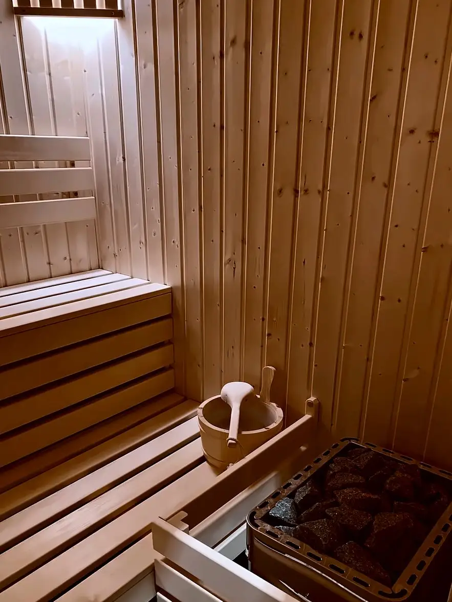Inside the Finnish sauna at Sokolska 30 Towers