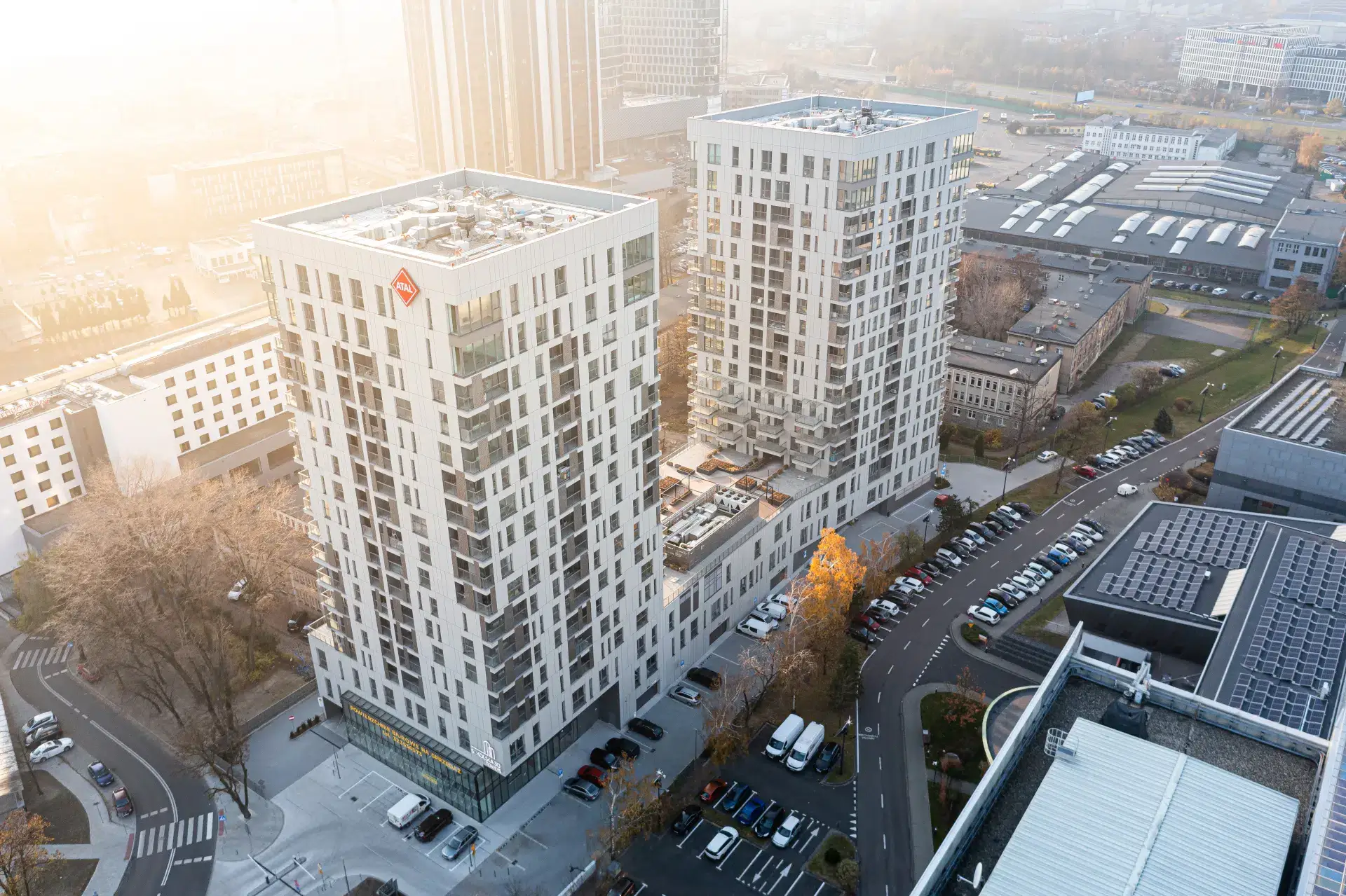 Aerial view of Sokolska 30 Towers in Katowice